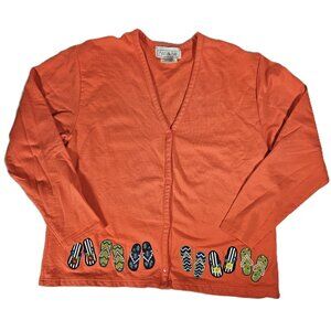 Mandal Bay Cardigan Orange Flip Flop Knit Cotton Women's size Medium